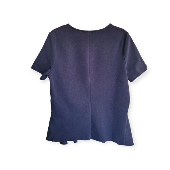 J.Crew Structured Navy Peplum Top Women's Medium Stretch Knit Tailored Fit - Picture 2 of 6